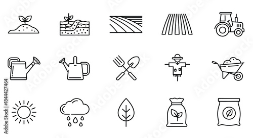 Gardening tools and farm equipment illustration