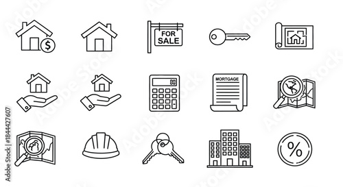 Real estate and mortgage icons illustration