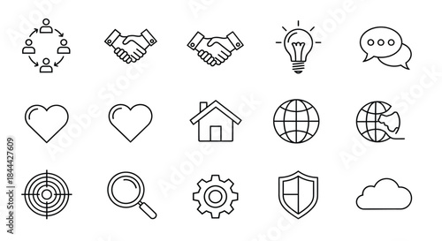Collection of symbolic icons representing various concepts illustration