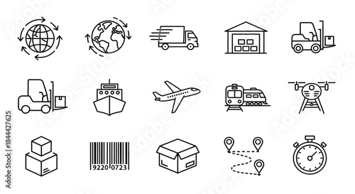 Various logistics and shipping icons illustration