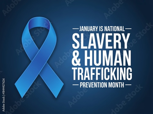Blue ribbon awareness symbol for national slavery and human trafficking prevention month in january