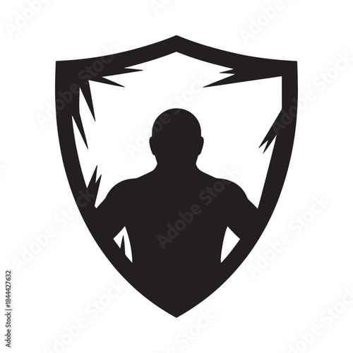 Silhouette of a person inside a shield a strong protective emblem design