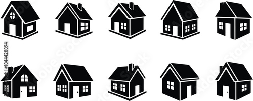 A collection of simple black and white house icons