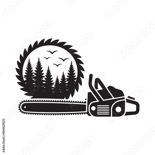 Chainsaw with forest scene incorporated into the saw blade design