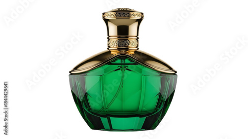 Luxurious green perfume bottle isolated on transparent background