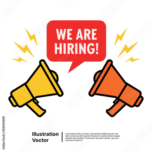 We Are Hiring Announcement with Megaphones and Lightning Bolts - Illustration Vector