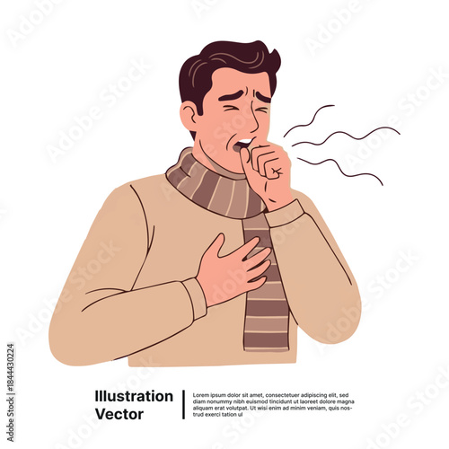 Illustration of a man experiencing a cough due to sickness, cold, or respiratory illness