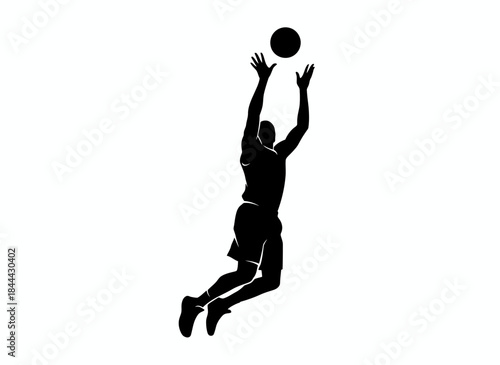 Basketball player shooting ball for sport athletic game competition playing court team sports dynamic jumping action scoring branding design
