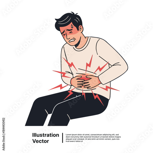 Man experiencing intense abdominal pain, an illustration of health discomfort