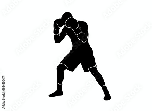 Boxer in fighting stance punching for boxing sport combat training athletic martial arts fitness competitive aggressive power branding design
