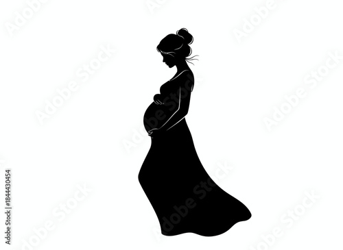 Pregnant woman silhouette standing for maternity motherhood expecting baby pregnancy feminine maternal prenatal health wellness branding design