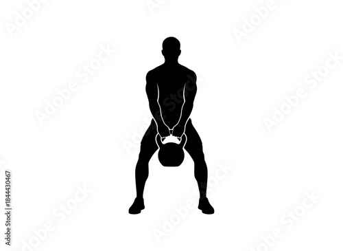 Person lifting kettlebell weight for strength training fitness workout exercise gym athletic powerlifting muscle building physical branding design