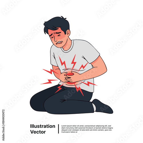 Man suffering from stomach pain, a vector illustration of abdominal discomfort