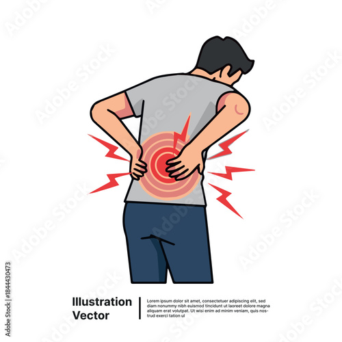 Man holding his lower back in pain while standing in a silhouette style illustration