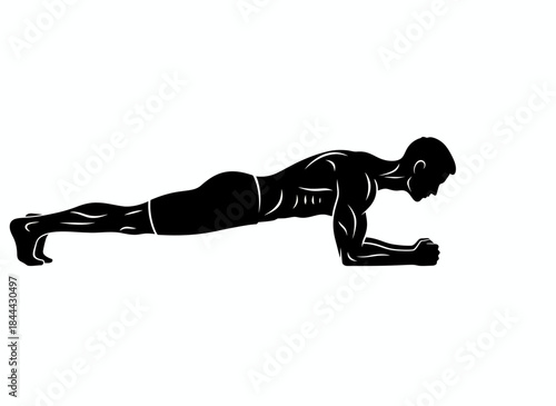 Person doing plank exercise push up for fitness workout training strength core bodyweight gym athletic physical conditioning branding design