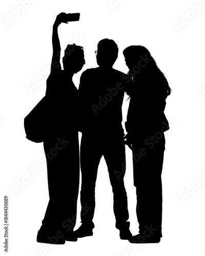 Three young adults taking a selfie outdoors on a sunny day.