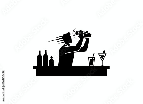 Bartender mixing drinks shaking cocktail for bar service hospitality nightlife beverage professional mixology entertainment alcohol branding design