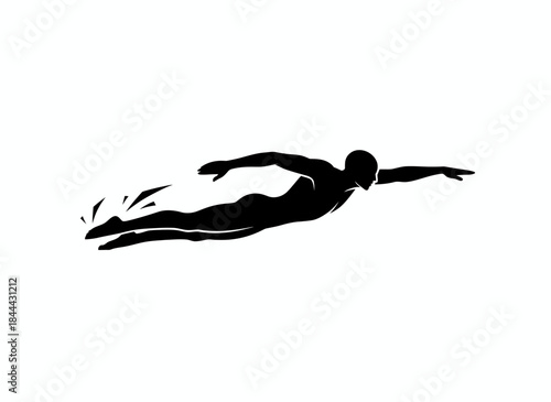 Person swimming freestyle stroke horizontal water sport silhouette perfect for aquatic fitness exercise competition pool or athletic activity design