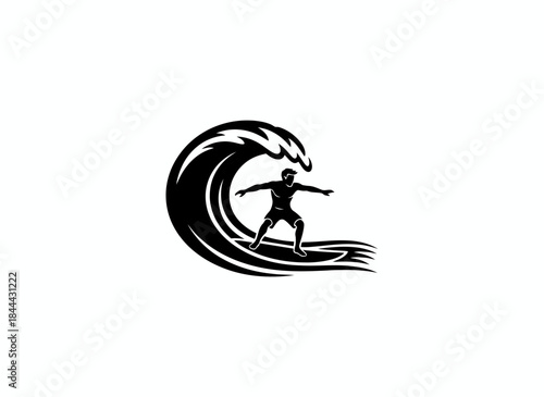 Surfer riding wave on surfboard ocean sport action silhouette perfect for beach water sports adventure surfing lifestyle or coastal recreation design