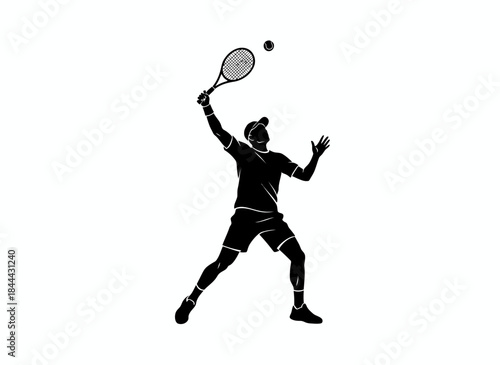 Tennis player silhouette serving ball dynamic athletic action pose perfect for sports competition fitness training or professional tennis match design