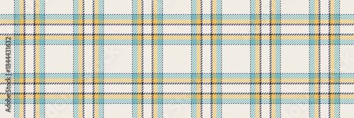 Color vector fabric pattern, pano tartan plaid check. Countryside texture background seamless textile in white and cyan colors.