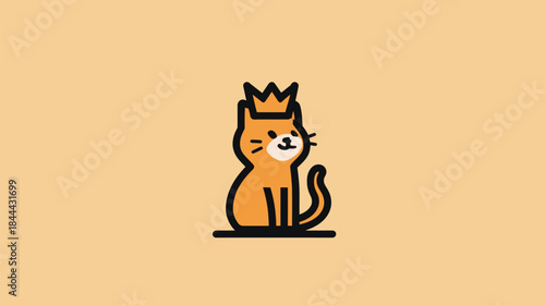 Regal Cat Icon with Crown on Transparent Background