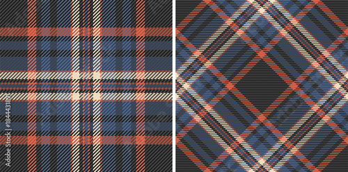 Pattern background check of seamless tartan plaid with a vector texture textile fabric. Set in halloween colors. Style inspiration for women.