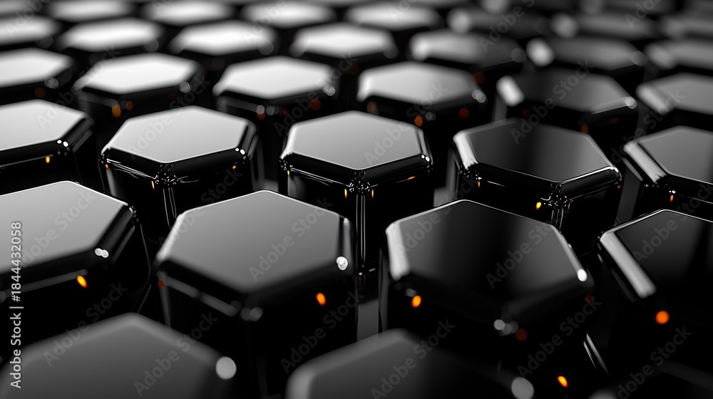 Fototapeta premium Hexagonal Grid Morphing Into Three Dimensional Surfaces Reflecting Light and Shadow Across a Monochrome Backdrop
