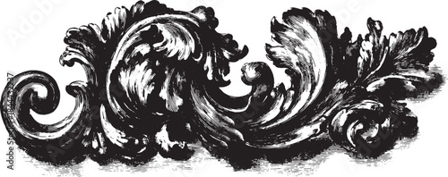 Decorative swirl design in vintage style. Intricate black vector illustration with elegant floral motifs and ornate patterns.