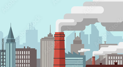 City skyline with industrial chimney and smokestack