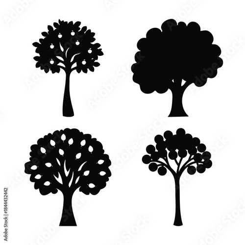 Diverse tree silhouettes set for nature, ecology, and design