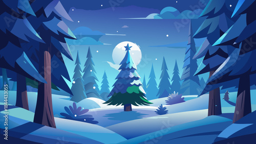 Serene winter forest under moonlight