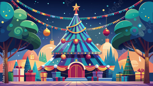 Christmas tree in a winter village