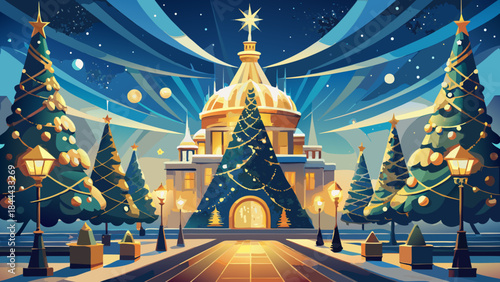 Enchanted forest temple at dusk
