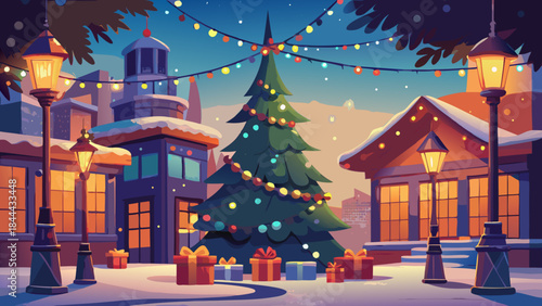 Illuminated chinese temple in winter