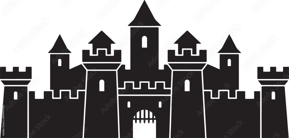 Obraz premium black silhouette of castle on white background, vector