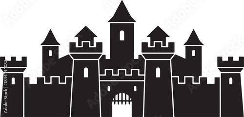 black silhouette of castle on white background, vector