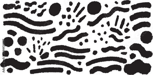 Abstract pattern featuring black and white shapes. Modern design with smooth lines and spots, vector illustration for graphic use.