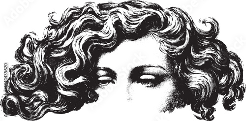 Stylized hair wave in curly texture. Black and white vector illustration emphasizing elegance and movement in a classic design set.