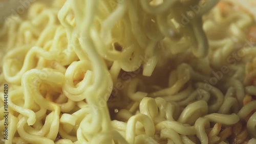 Close-up of Soft and Springy Instant Noodles Ready to Eat