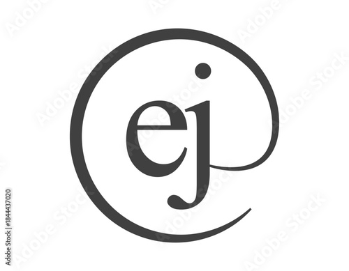 EJ logo from two letter with circle shape email sign style. E and J round logotype of business company