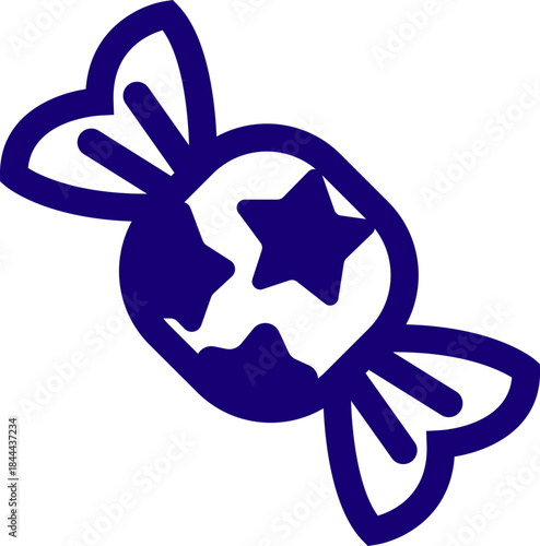 Candy sweets icon in colorful flat line style featuring confection, dessert, treat, bonbon, sugar, snack and related synonym elements for holiday graphics, packaging, party design and decoration