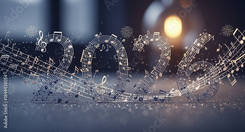 Background arrangement of musical notes forming 2026