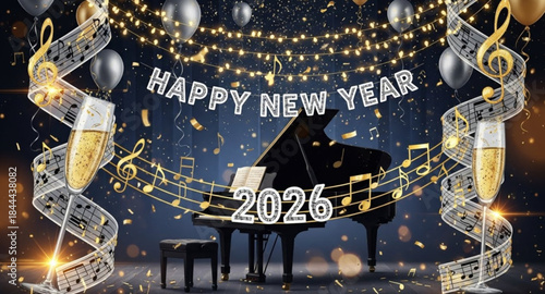 Piano with New Year's theme music
