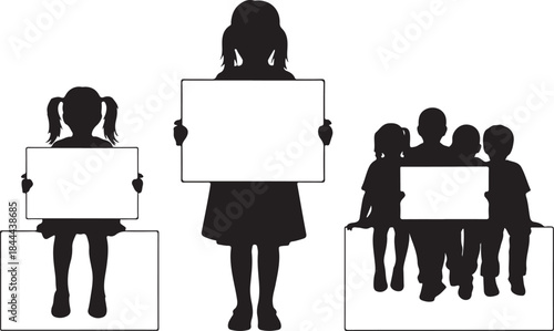 Various silhouettes of children holding blank placards for customized messages