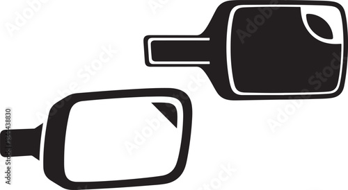 Black and white vector graphic illustrating two essential automotive side view mirrors