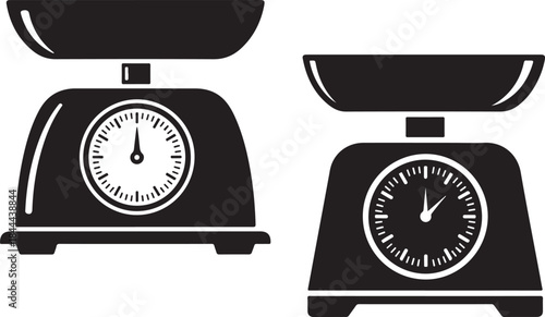 Black and white vector illustration of two kitchen scales for cooking and baking