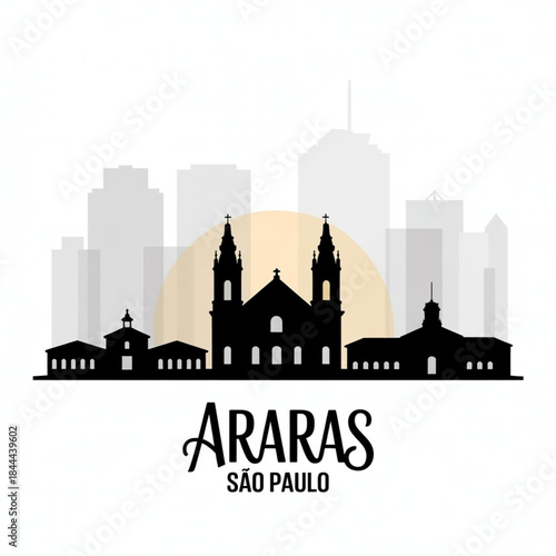 Araras Skyline Silhouette — A Central São Paulo Interior City Vector Illustration