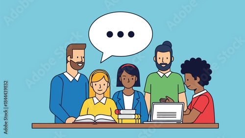 Diverse group of people discussing and studying together