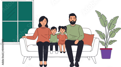 family sitting on a white couch together in a living room